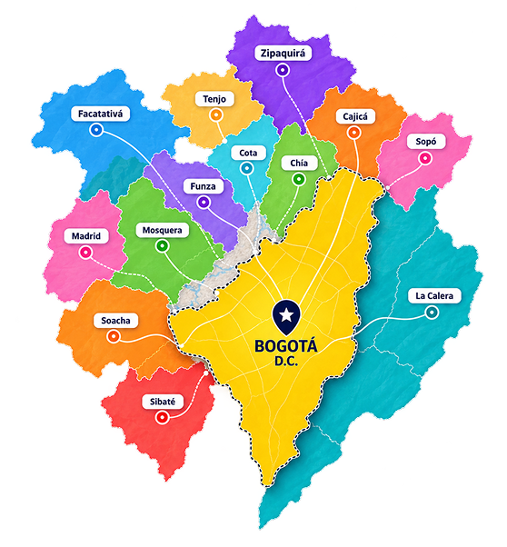 Mapa de cobertura de Go Ahead Express en Bogotá y Cundinamarca